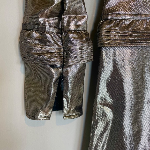 NWT Burberry Long-Sleeve Gold Metallic Ruffle-Trim Dress size US 2 - Picture 13 of 16